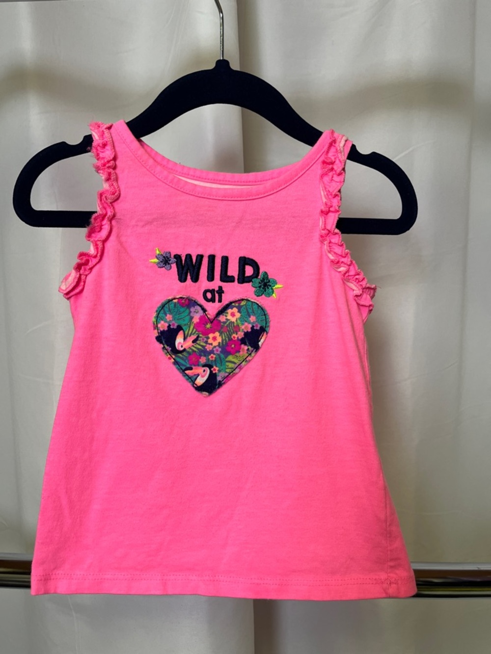 jumping beans baby Hot Pink Ruffle-Shoulder Tank with Floral Heart Patch 24M